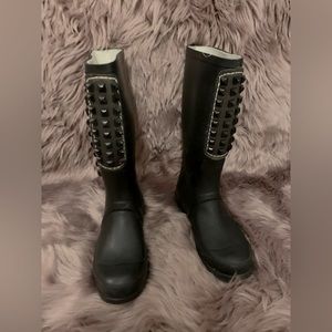 BCBG MaxAzria Studded Rubber Rain Snow Knee Boots Black Size 7